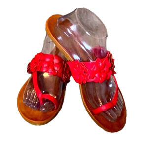 Dollhouse Sandals, Size 8/38, Red With Flowers.